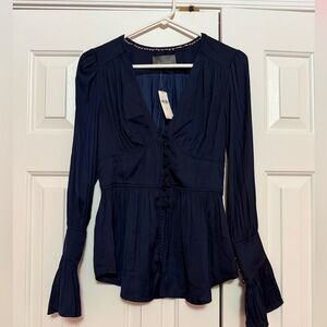 Anthropologie Deep V Tunic (Navy) NWT Silk